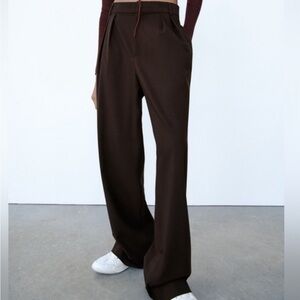 Zara Studio high waist wide leg brown pants, size M